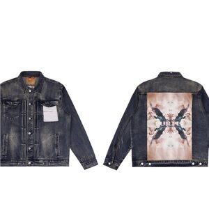 Men's Distressed Denim Jacket with Graphic Back
